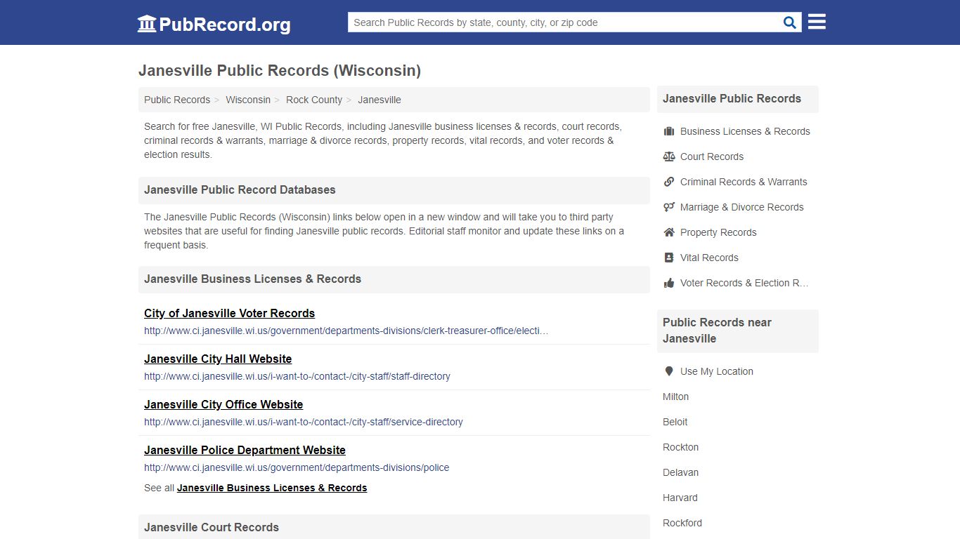 Free Janesville Public Records (Wisconsin Public Records) - PubRecord.org